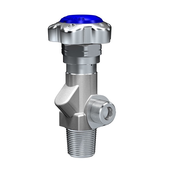 High pressure cylinder valve with spring loaded v-gaskets and RPV – D167S High pressure cylinder valve with spring loaded v-gaskets and RPV – D167S